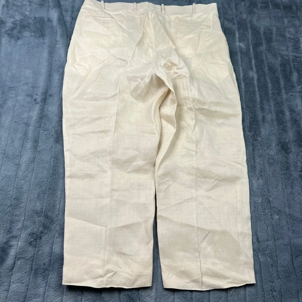 Pronti Collection by Phita Mens XL 40x34 Tan 100% Linen Pleated Dress Pants